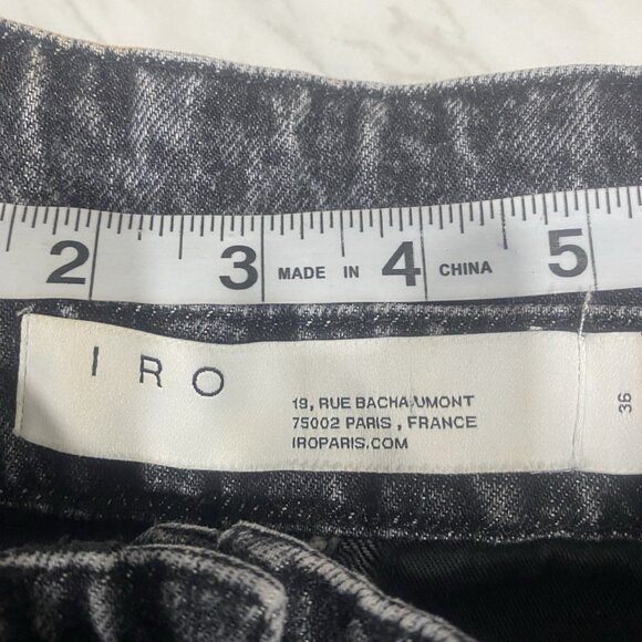 IRO Women's Mini Skirt Sz 36 (4) Pleated Black Gray Wash Denim Zip Fly Pockets - Picture 7 of 8